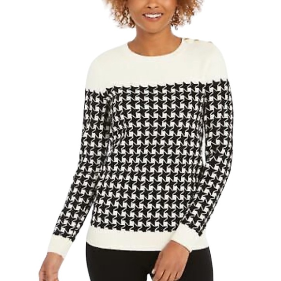 Charter Club Houndstooth‎ Button Shoulder Sweater  Size XL petite - Picture 1 of 5